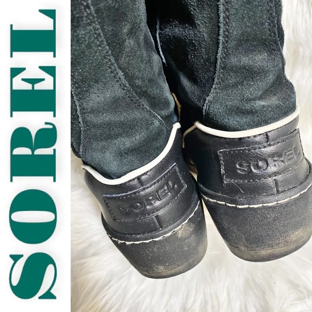 SOREL Tivoli III High Black Suede Faux Fur Trimmed Mid-Calf Boot, Size 7.5‎